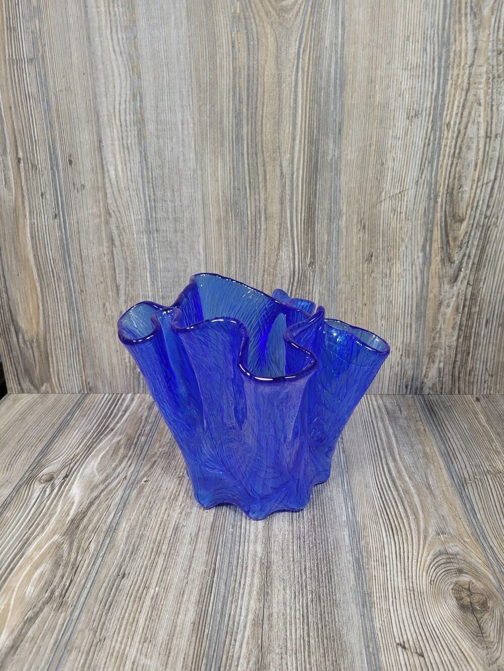 Vintage Hadeland Furu Cobalt Blue Glass Vase Severin Brorby Norway Art Glass